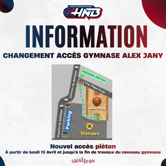 ⚠️ Information : Changement entrée Alex Jany (Saint-Jean)
